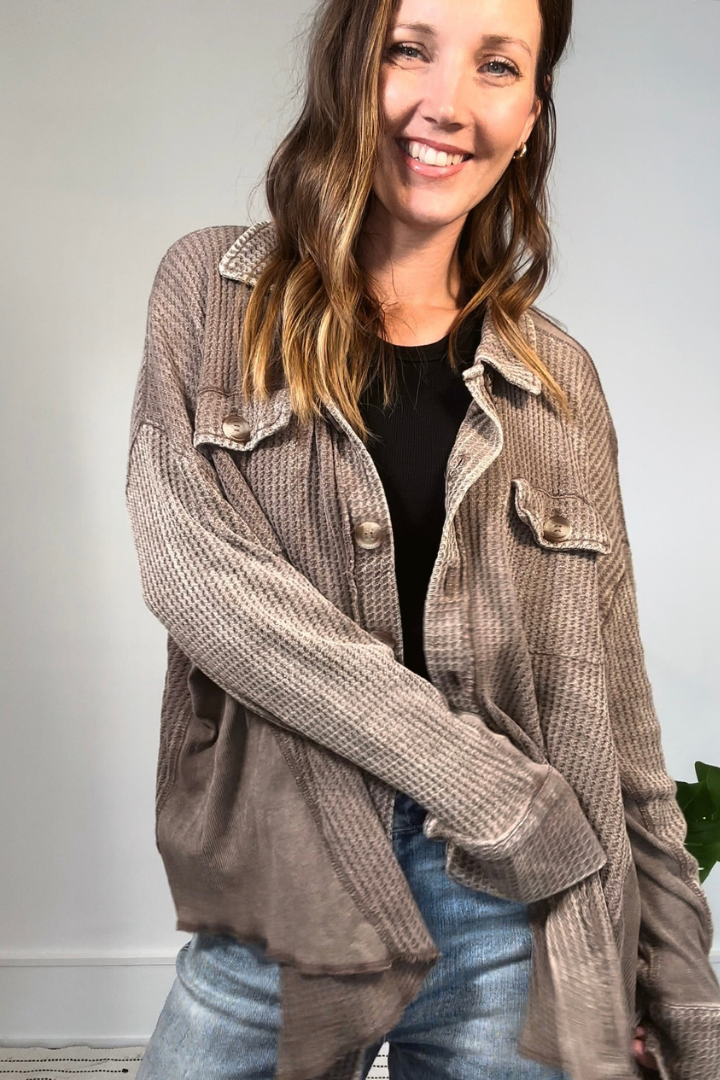 Mocha Acid Wash Oversized Shacket