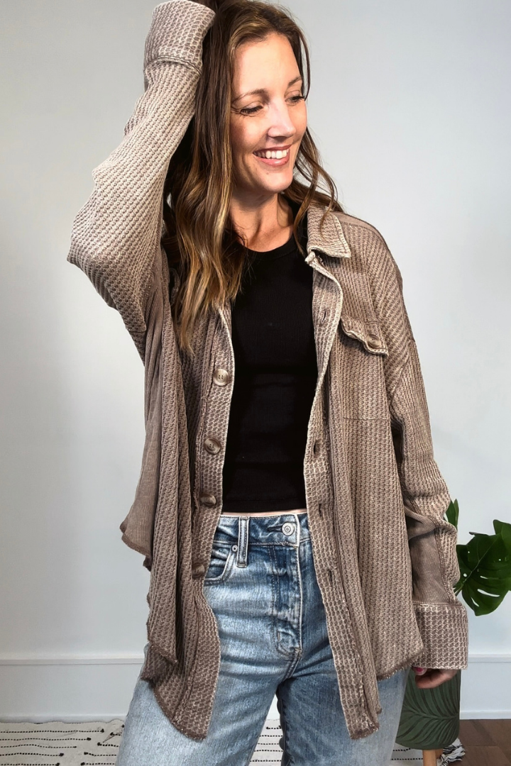 Mocha Acid Wash Oversized Shacket