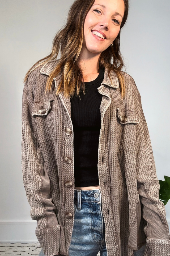Mocha Acid Wash Oversized Shacket