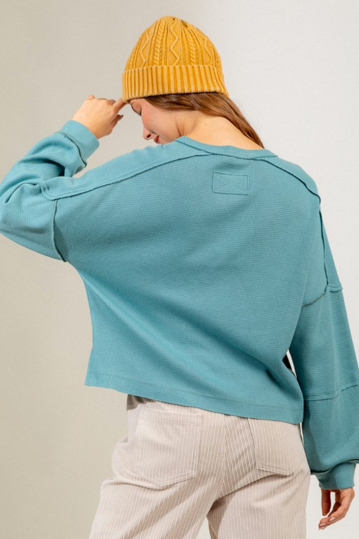 Sage Waffle Henley Top