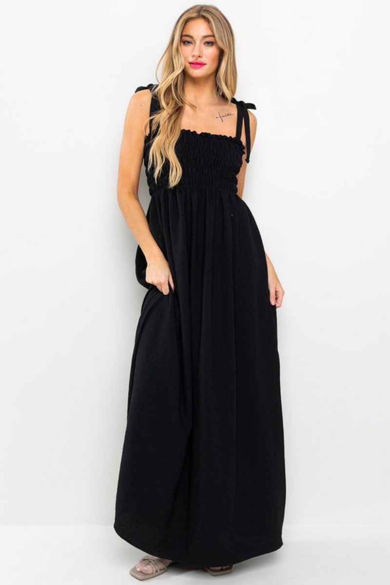 Black Smocked Maxi Dress