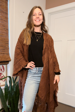 Brown Fringe Hem Boho Ruana