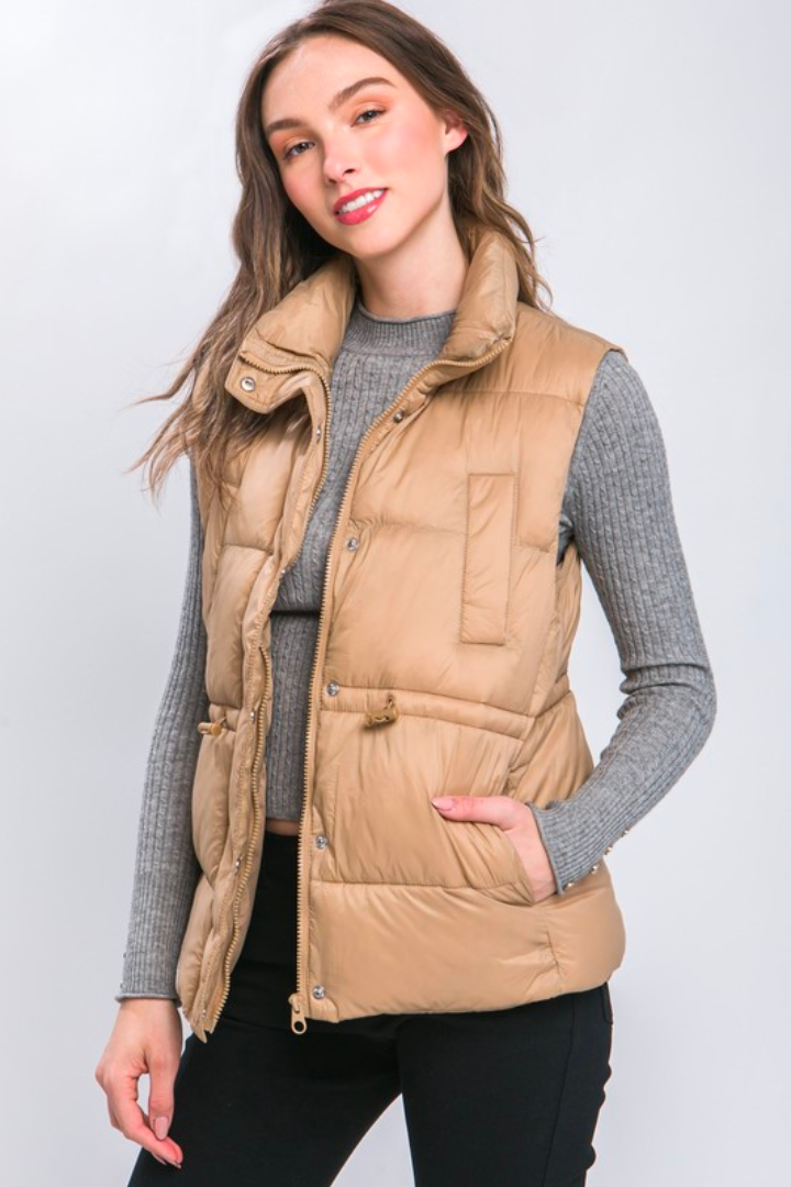 Khaki Zip Up Puffer Vest