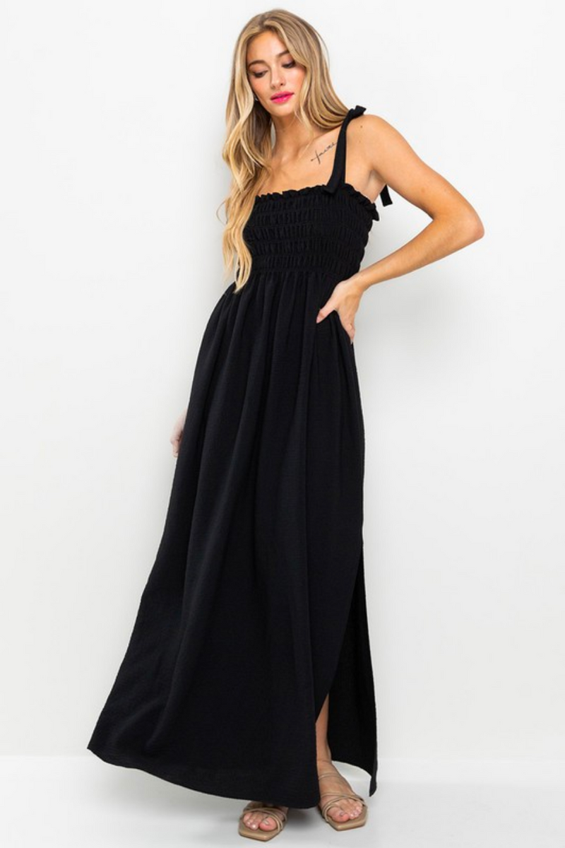 Black Smocked Maxi Dress