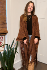 Brown Fringe Hem Boho Ruana