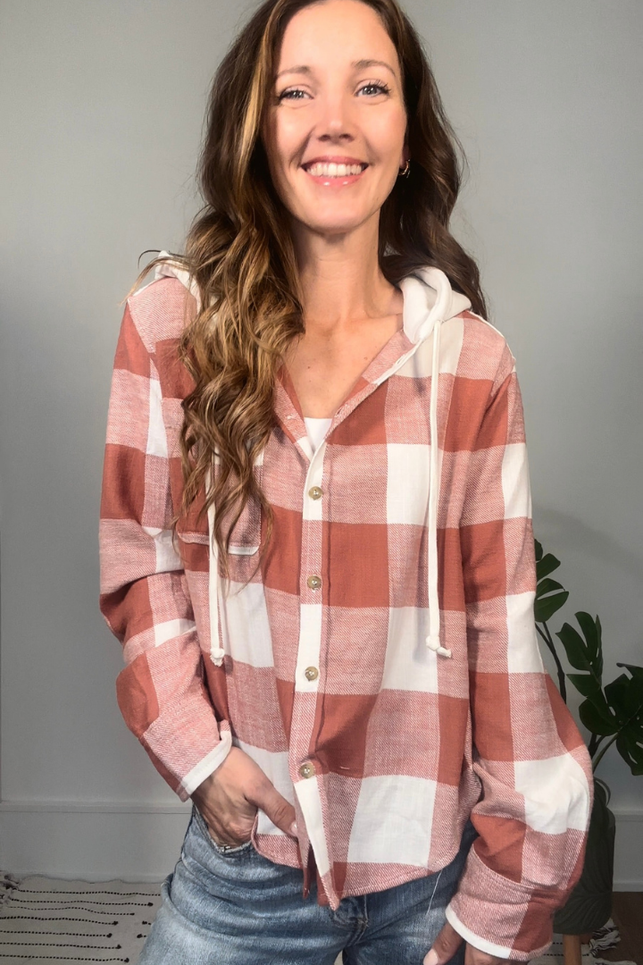 Clay Plaid Hooded Shirt
