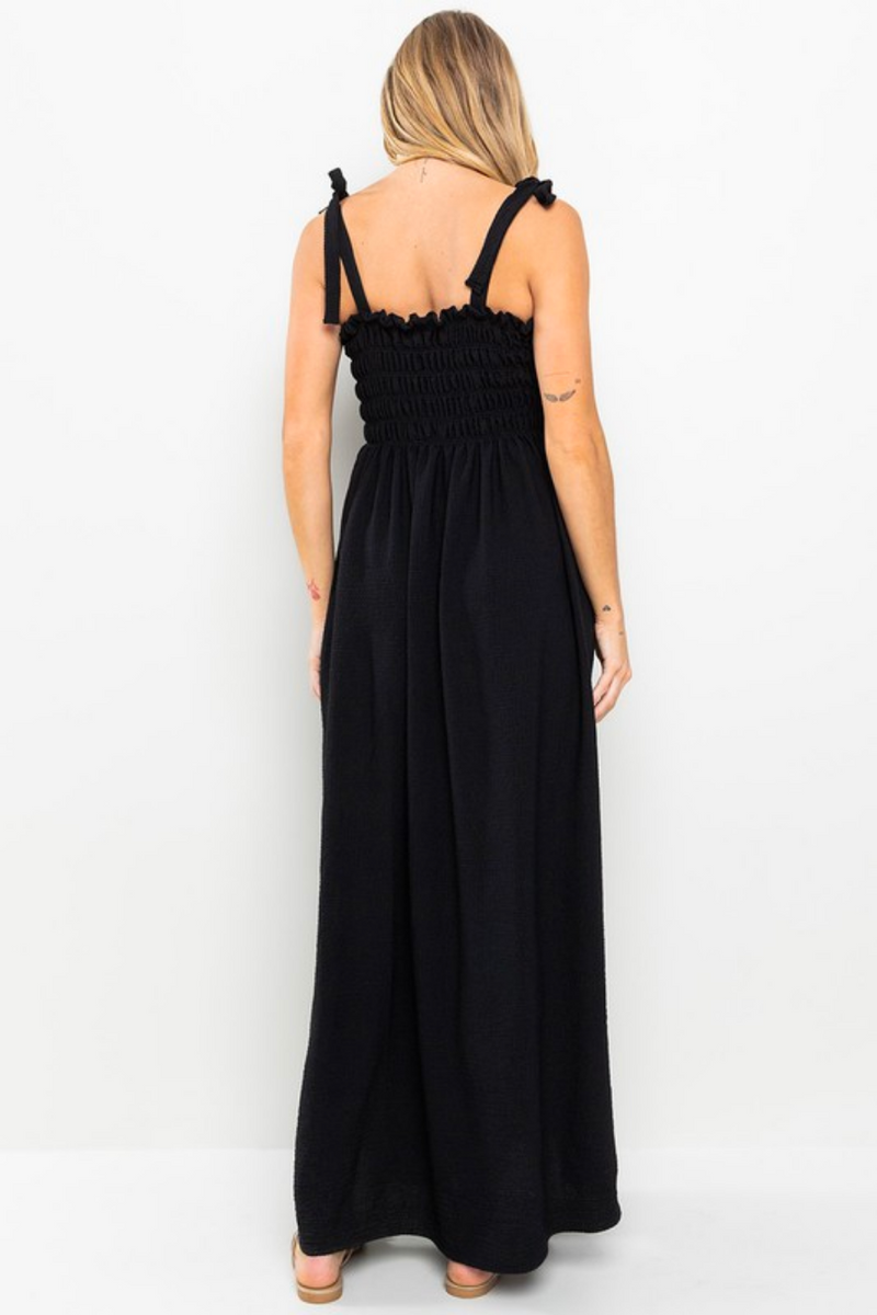 Black Smocked Maxi Dress