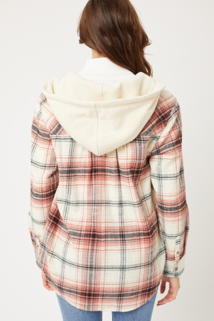 Plaid Hooded Button Down Shirt