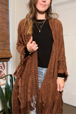 Brown Fringe Hem Boho Ruana