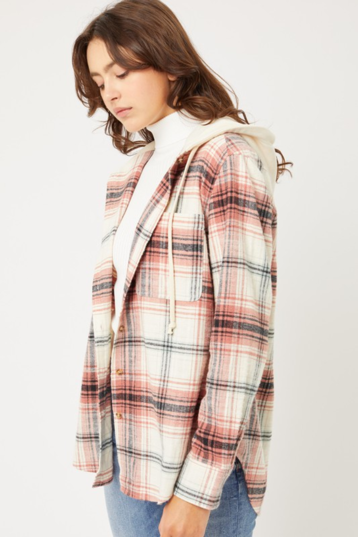 Plaid Hooded Button Down Shirt