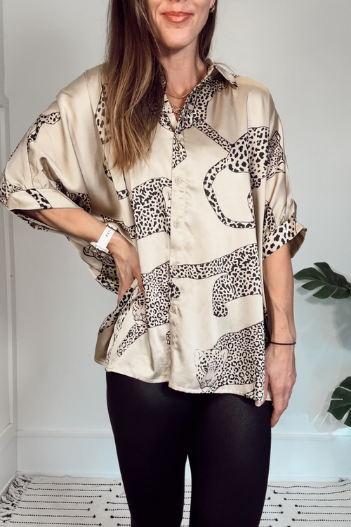 Leopard Print Dolman Sleeve Blouse