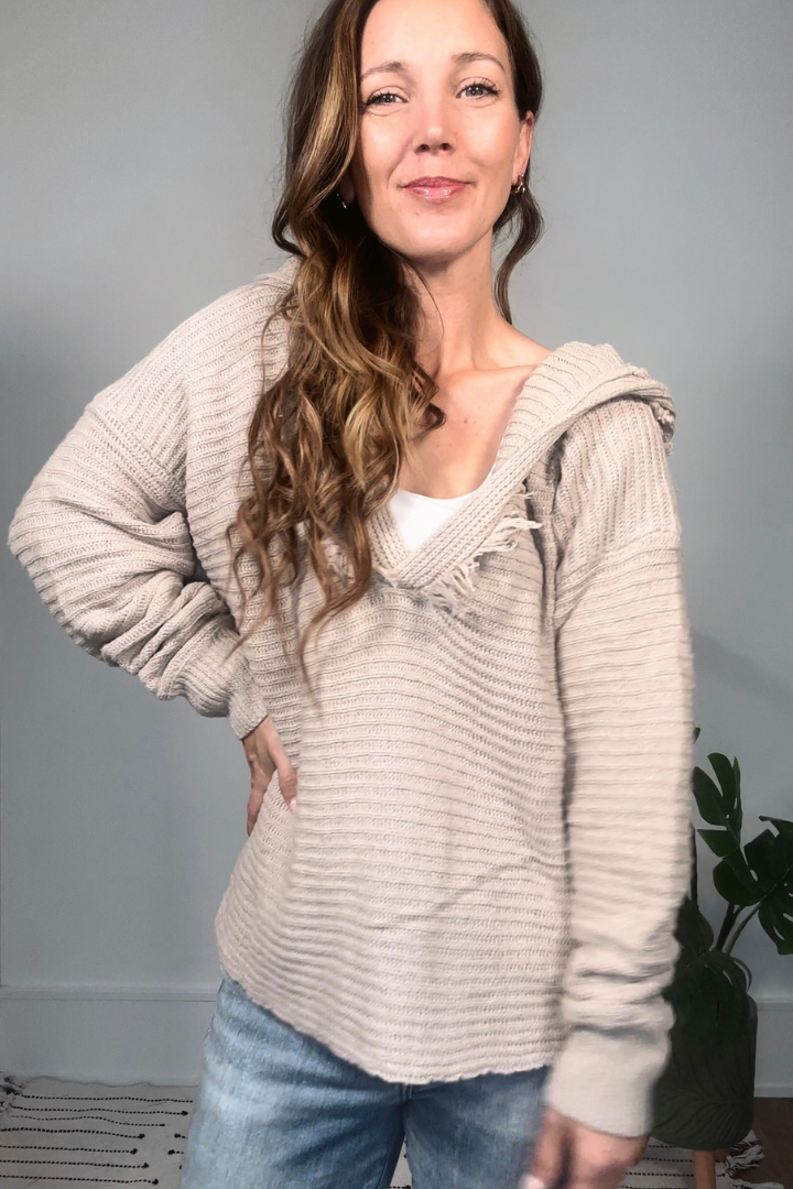 Raw Edge Hooded Sweater