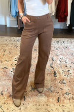Mocha Wide Leg Cotton Twill Pants