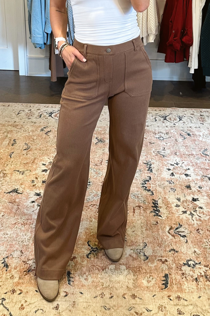 Mocha Wide Leg Cotton Twill Pants