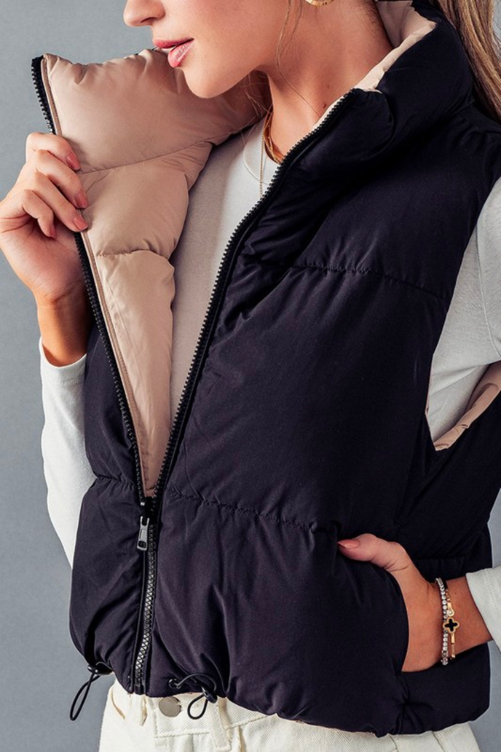 Black Reversible Puff Vest