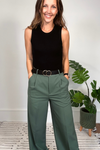 Green Twill Wide Leg Trousers