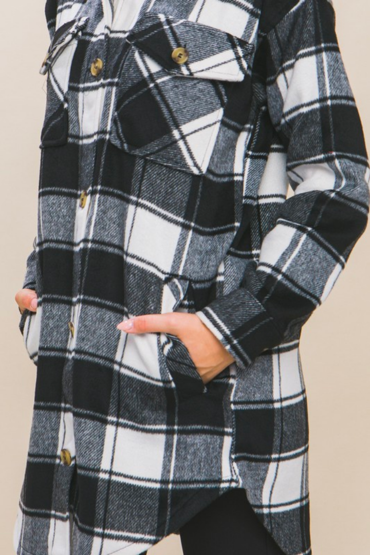 Black Long Buffalo Plaid Shacket