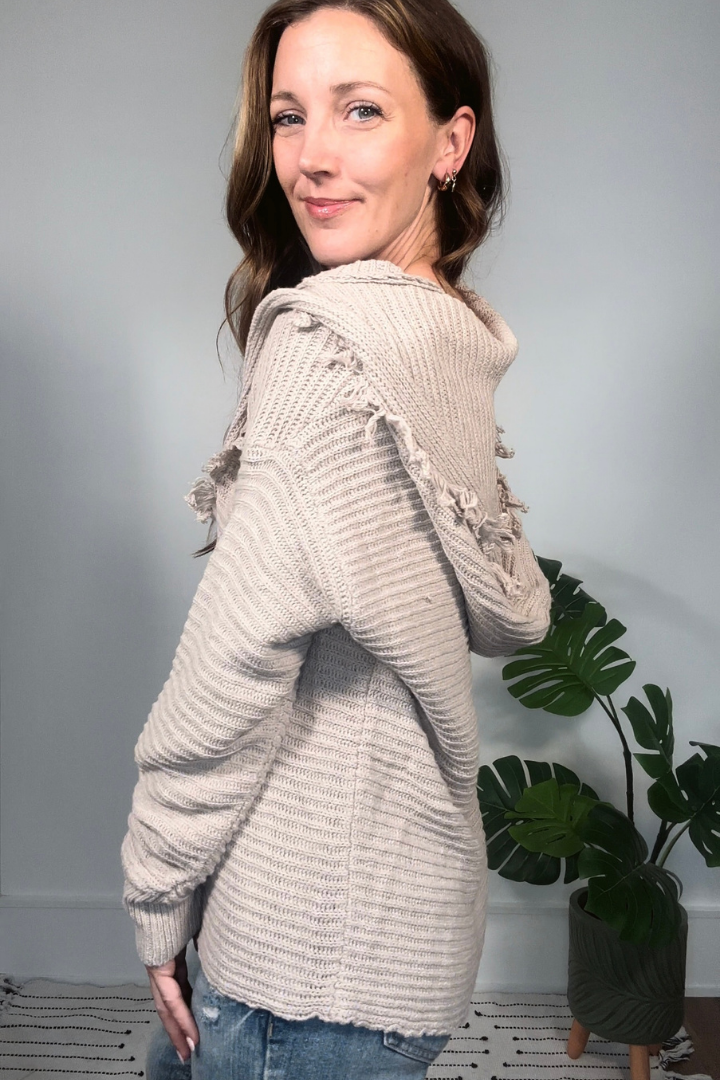 Raw Edge Hooded Sweater