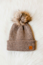 Mocha Cable Knit Pom Beanie