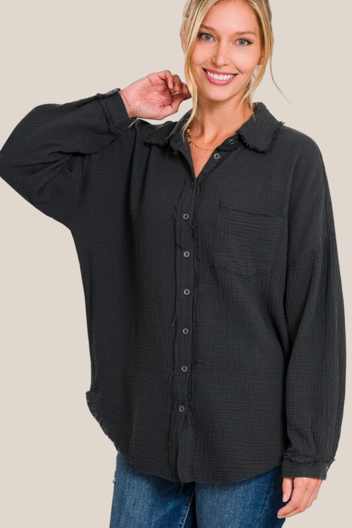 Black Double Gauze Oversized Shirt