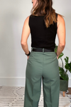 Green Twill Wide Leg Trousers