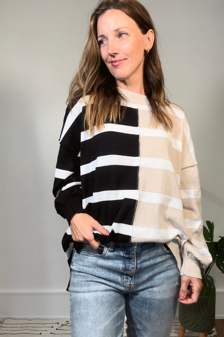 Colorblock Striped Knit Top