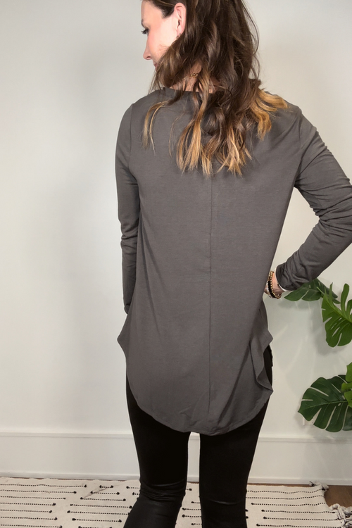 Long Sleeve Round Hem Top Ash Grey