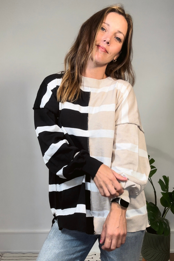 Colorblock Striped Knit Top