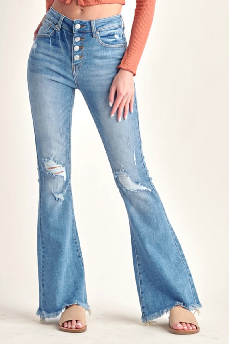 Button Fly Flared Denim