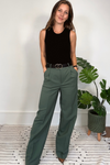 Green Twill Wide Leg Trousers