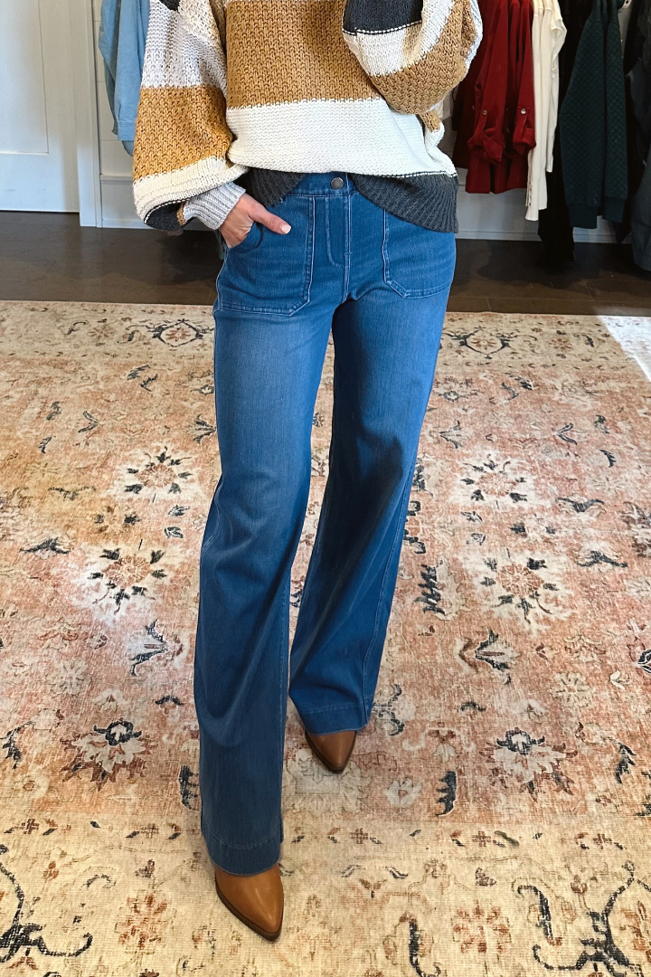 Denim Wide Leg Cotton Twill Pants
