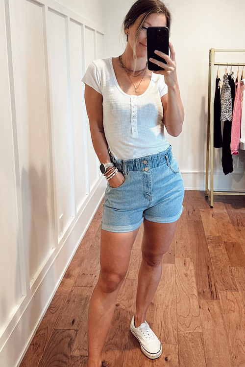 Ivory Short Sleeve Waffle Henley