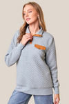 Grey Quilted Half Snap Pullover