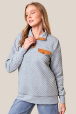 Grey Quilted Half Snap Pullover
