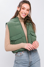 Olive Hooded Puff Vest