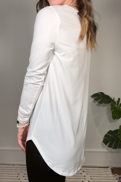 Long Sleeve Round Hem Top Off White