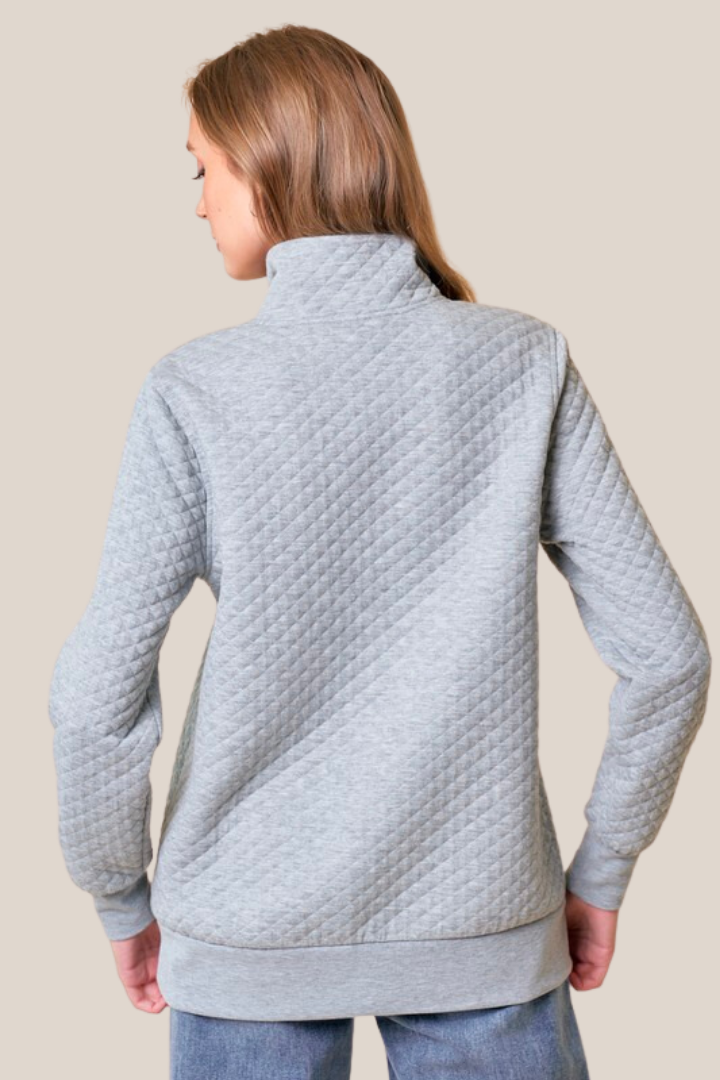 Grey Quilted Half Snap Pullover