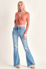 Button Fly Flared Denim