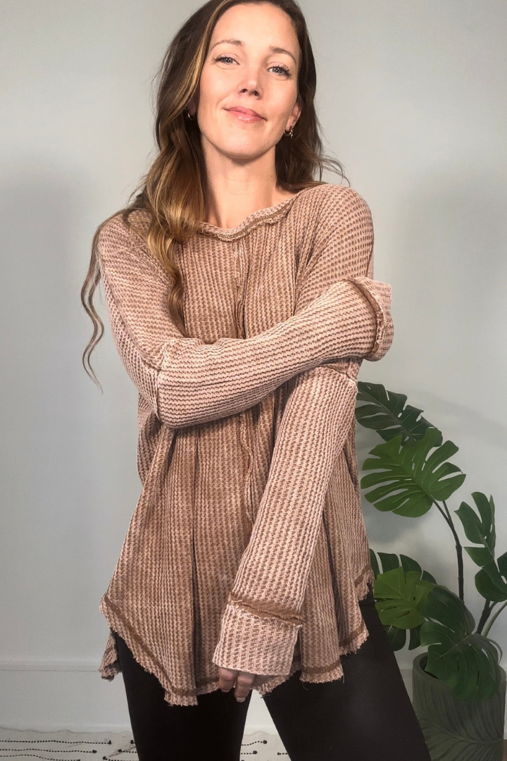 Dark Camel Mineral Wash Long Sleeve Shirt