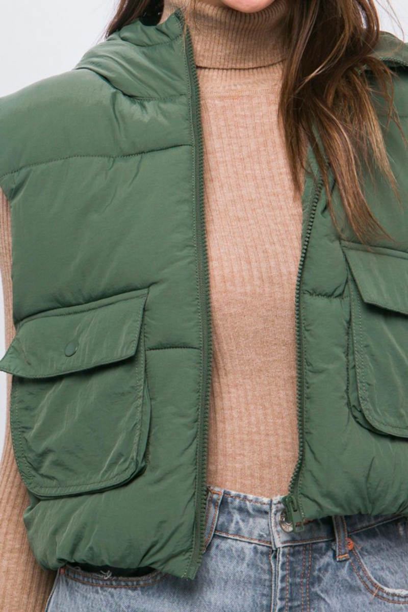 Olive Hooded Puff Vest