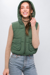 Olive Hooded Puff Vest