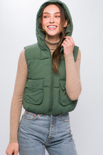 Olive Hooded Puff Vest