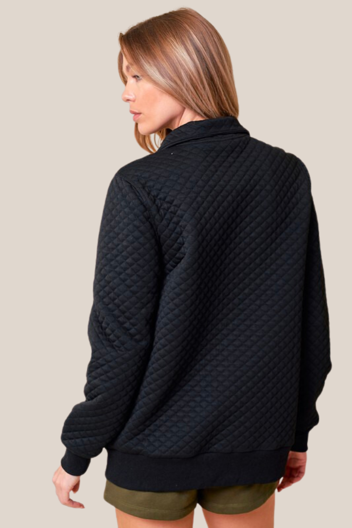 Black Quilted Half Snap Pullover