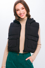 Black Hooded Puff Vest