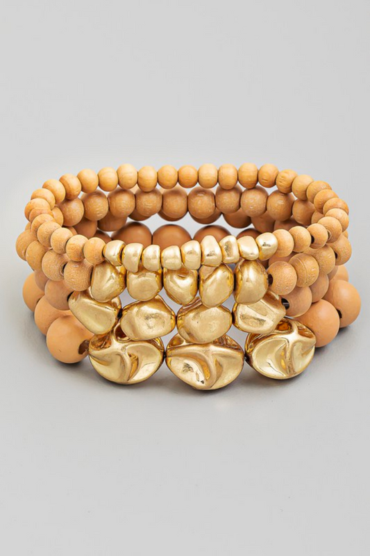 Beige and Gold Chunky Stack Bracelet