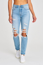 Tobi Distressed High Rise Mom Jeans