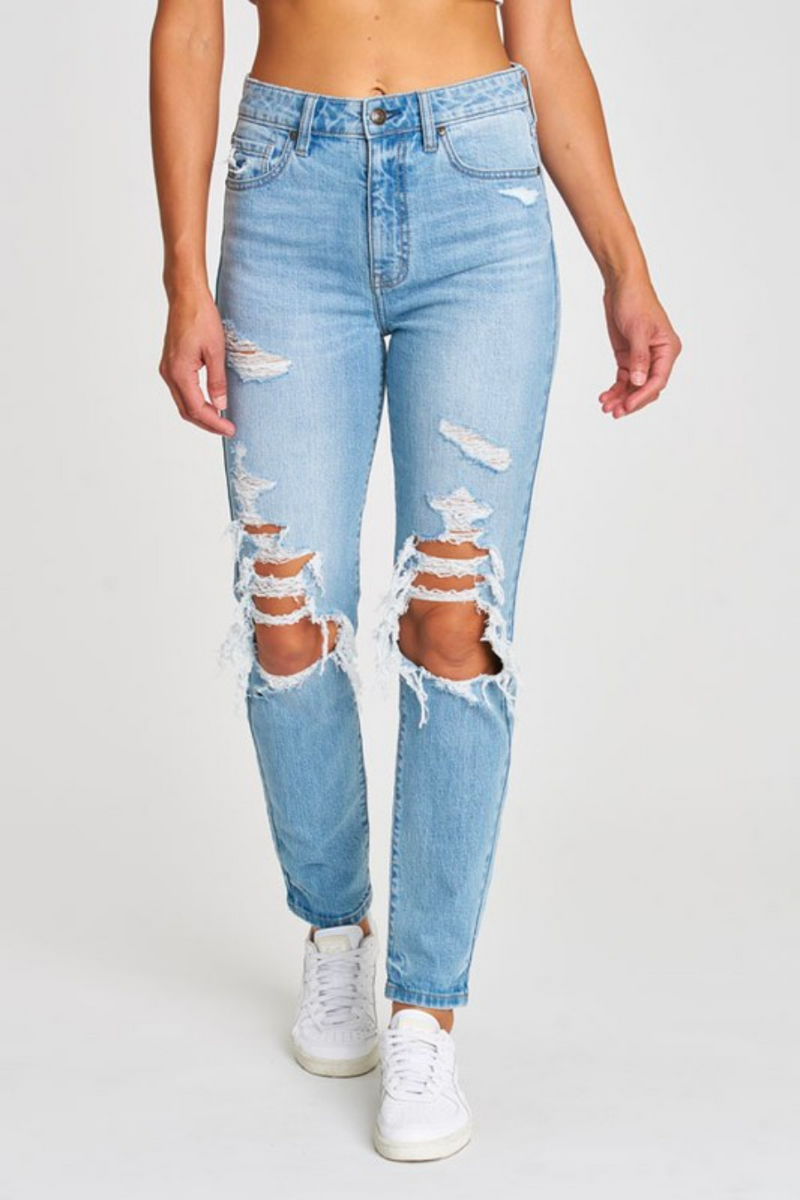 Tobi Distressed High Rise Mom Jeans