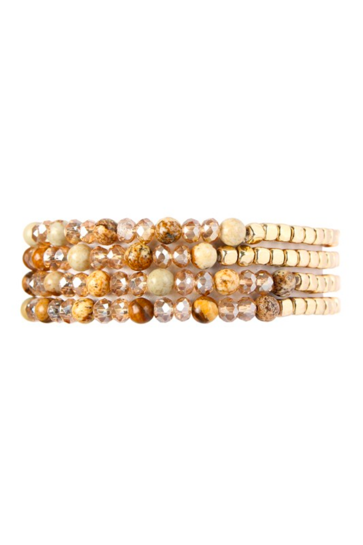 Brown Mini Beaded Bracelet Stack
