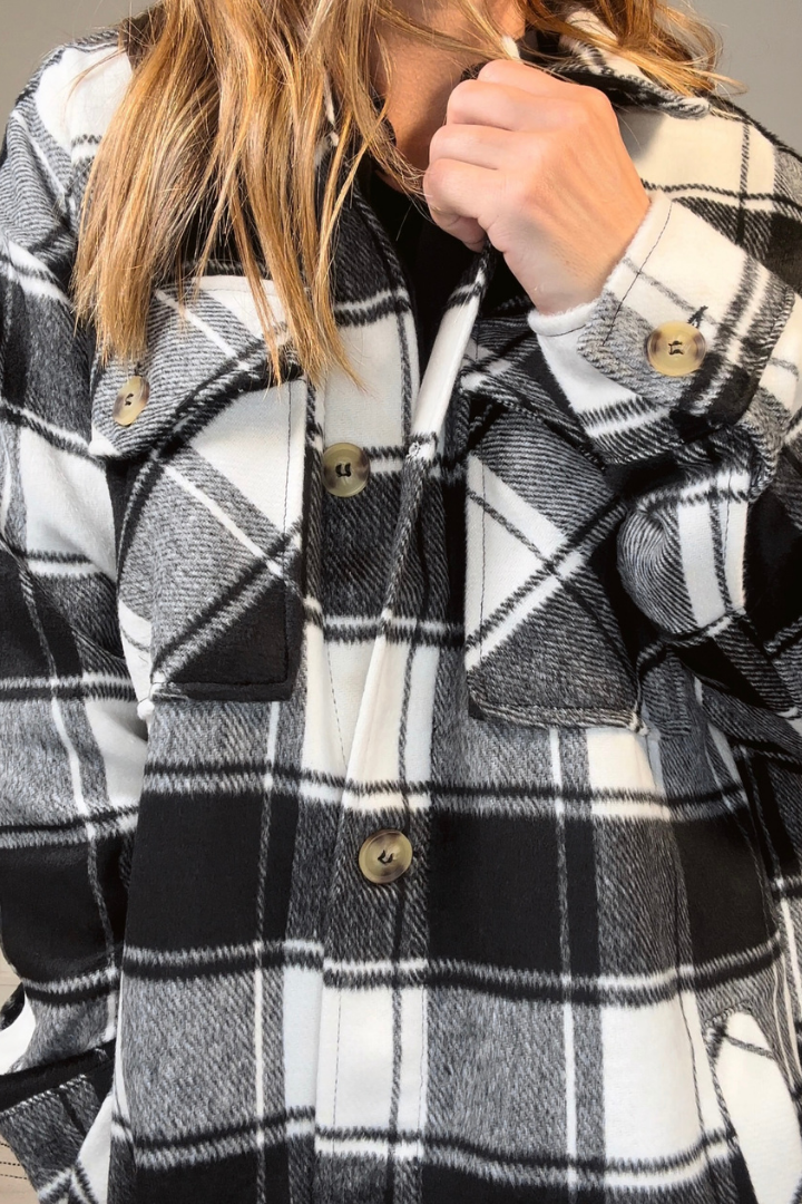 Black Long Buffalo Plaid Shacket