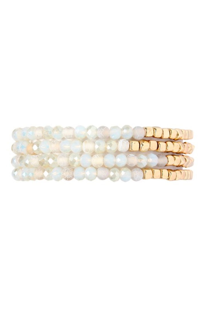 White Mini Beaded Bracelet Stack